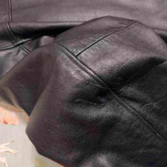 GAP Heavy Leather Jacket Mens XXL Black Zip Quilted Lining Bomber Biker Jacket - Picture 5 of 12